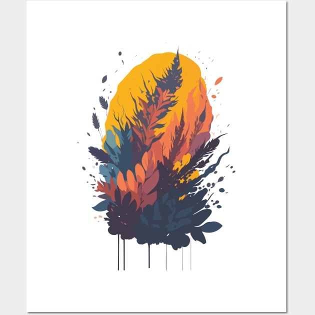 Abstract floral illustration with watercolor blots and leaves Wall Art by webbygfx